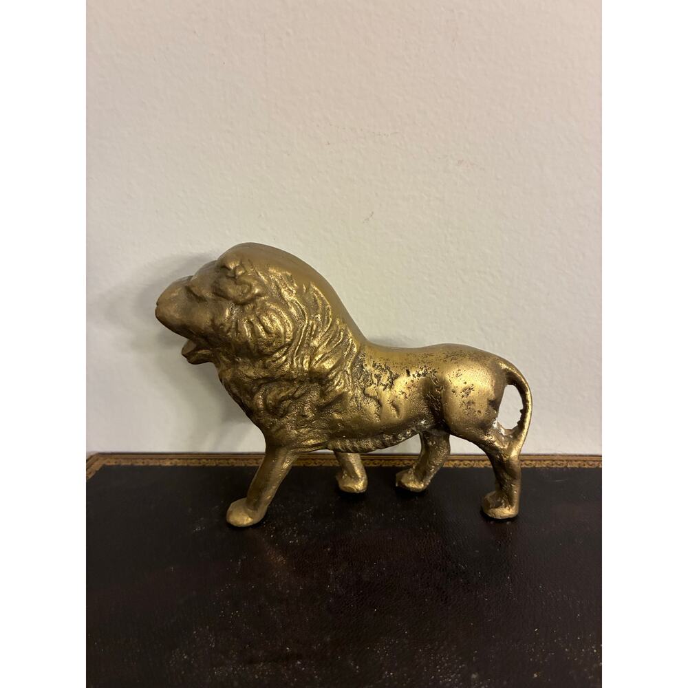 Vintage Solid Brass Lion Figurine Mid Century Safari Decor